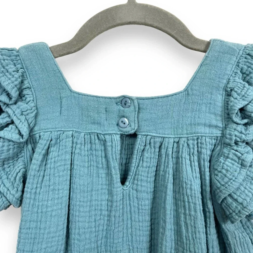 Conti Kids Slub Cotton Square Neck Ruffle Sleeve Top Size 9